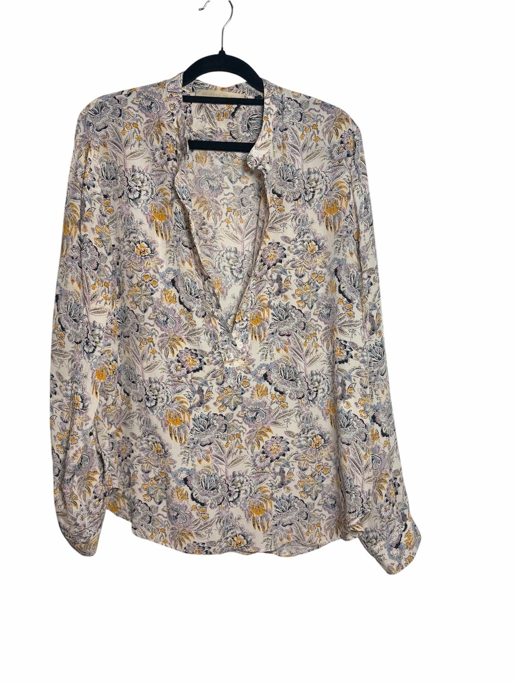 Vanessa Bruno Floral Split V-Neck Blouse in White and Mustard - Picture 3 of 6